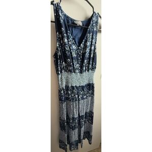 J Glee Blue Floral Maxi Dress Size M Sleeveless Smocked Waist